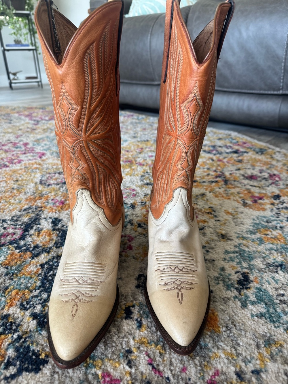 Vintage Larry Mahan El Paso Two-Tone Leather Cowboy Boots 7.5 M Western